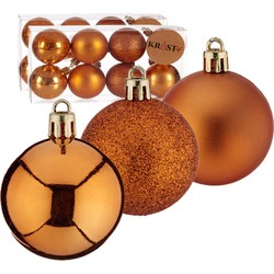 24x stuks kerstballen oranje kunststof 5 cm glitter, glans, mat - Kerstbal