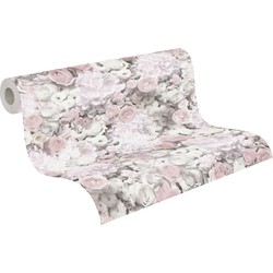 A.S. Création behang bloemmotief roze, grijs, wit, lila paars en glitter - 53 cm x 10,05 m - AS-380082