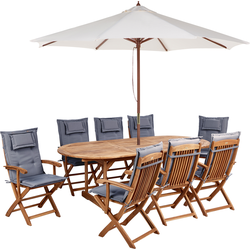MAUI II - Tuinset met parasol - Grafietgrijs - Acaciahout