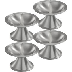 4x Ronde metalen stompkaarsenhouder zilver voor kaarsen 5-6 cm doorsnede - kaars kandelaars