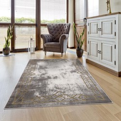 Rosalia Modern Grijs / Goud vloerkleed - Kader - 80 X 300 CM