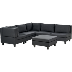 UNSTAD - 5-zitsbank met ottomaan - Zwart - Rechtszijdig -  Polyester