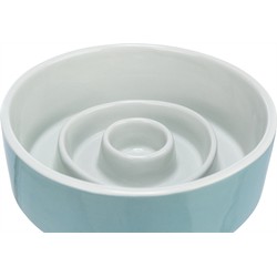 TRIXIE VOERBAK SLOWFEEDING KERAMIEK GRIJS / BLAUW 14X14 CM 450 ML