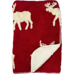 Geen merk REINDEER - Plaid 140x180 cm - fleece deken met sherpa voering en rendieren - Biking Red - rood - Dutch Decor Limited Collection