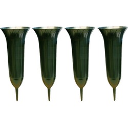 Grafvaas groen - 4x - 31 cm - kunststof - met prikker - begraafplaats - Vazen