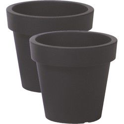 Prosperplast Bloempot kunststof - 2x - antraciet - D16 x H15 cm - buiten - Plantenpotten