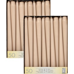 100x stuks dinerkaarsen taupe bruin 25 cm - Dinerkaarsen