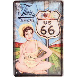 Clayre & Eef Wanddecoratie  20x30 cm Blauw Groen Metaal Route 66 Muurdecoratie