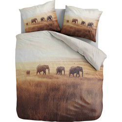 100% Microvezel dekbedovertrekset Terra Plains Elephant - 200x200/220 + 2*60x70 cm