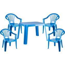 Kunststof kindertuinset tafel met 4 stoelen blauw - Kinderstoelen