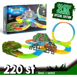 Allerion Glow in the Dark Racebaan - 220-delig - Looping - Met Zelfrijdende Auto en Echte Rook - XXL Speelset