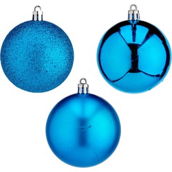 Krist+ Kerstballen - 20x st- helder blauw - kunststof - 7 cm - mat - glitter - glans - Kerstbal