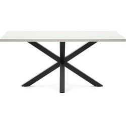 Kave Home - Argo tafel afgewerkt in wit melamine en stalen poten met houteffect 160 x 100 cm