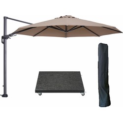 Garden Impressions Hawaii zweefparasol Ø350 cm carbon black / taupe met 90kg royal antraciet parasolvoet en parasolhoes