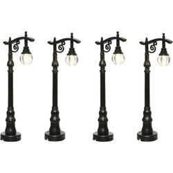 Kerstdorp straatlantaarns - 8x - met verlichting - 10 cm - lantaarnpalen - lantaarns - Kerstdorpen