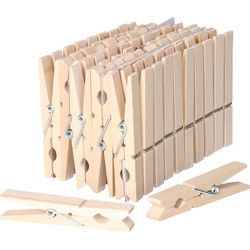 Wasknijpers - 50x - natuurlijke houtkleur - stevig ontwerp - 8 cm - Knijpers