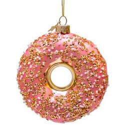 Vondels kerstbal glitter donut roze goud  11 cm