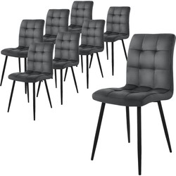 ML-Design eetkamerstoelen set van 8, antraciet, keukenstoel met fluwelen bekleding, woonkamerstoel met rugleuning, gestoffeerde stoel met metalen poten, ergonomische stoel voor eettafel, eetkamerstoel