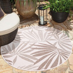 Binnen & Buitenkleed Omkeerbaar - Palm - Rond - Rio Crème / Beige - Ø 120 CM ROND