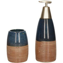 Items Badkameraccessoires - 2-delig - donkerblauw - polystone - Badkameraccessoireset