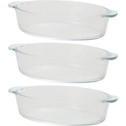 Mini ovenschaal - 3x - transparant - 400 ml - 20 x 11 x 5 cm - glas - Ovaal - Ovenschalen