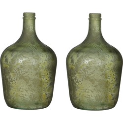 2x Decoratiefles / bloemenvaas groen glas 30 x 18 cm - Vazen