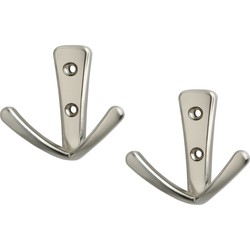 4x Zilveren garderobe haakjes / jashaken / kapstokhaakjes zamac met dubbele haak 4 x 7,1 cm - Kapstokhaken