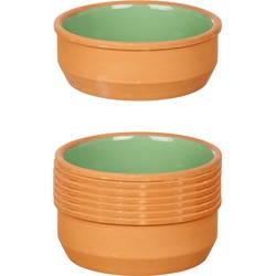 Set 12x tapas/creme brulee serveer schaaltjes terracotta/groen 12x4 cm - Snack en tapasschalen
