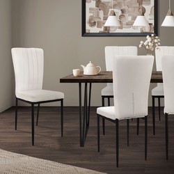 Eetkamerstoel set van 4 wit met fluwelen bekleding en metalen poten Keukenstoel ML design