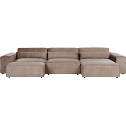 HELLNAR - Hoekbank 3-zits ottomaan - Lichtbruin - Links - Polyester