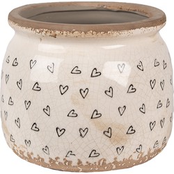 Clayre & Eef Bloempot  Ø 16x13 cm Beige Zwart Keramiek Hartjes Bloempot Binnen