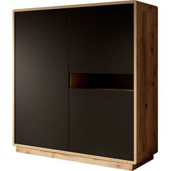 Meubella - Opbergkast Acuna - Mat zwart - Eiken - 121 cm