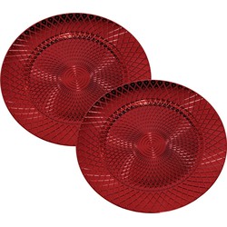 Set van 2x stuks kerstdiner onderborden rond rood glimmend 33 cm - Onderborden