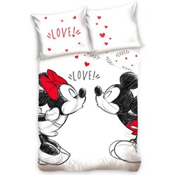 Mickey Mouse Dekbedovertrek - Eenpersoons - 140x200 cm - Kussensloop 60x70 cm - Katoen - Love - Wit