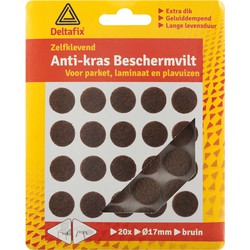 Deltafix Anti-krasvilt - 20x - bruin - 17 mm - rond - zelfklevend - meubel beschermvilt - Meubelviltjes