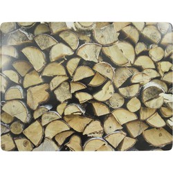 4x stuks rechthoekige placemats openhaard hout print kurk 30 x 40 cm - Placemats