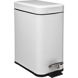 5Five Prullenbak/pedaalemmer - wit - rvs - metaal - 5L - 14x29x30 cm - Pedaalemmers