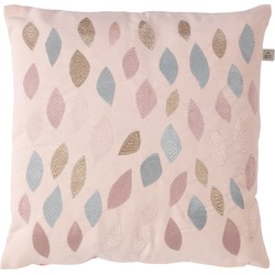 Dutch Decor SPRINGA - Kussenhoes geborduurd dessin 45x45 cm - nude - roze - blauw - goud- bloemblaadjes - pasteltinten - Dutch Decor