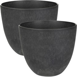 3x stuks plantenpot/bloempot in een natuursteen look Dia 17 cm en Hoogte 15 cm zwart - Plantenpotten