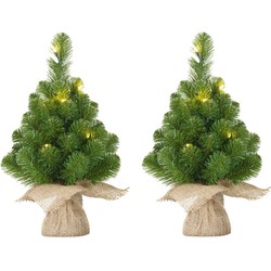 5x Mini kunst kerstboom met 15 LED lampjes 60 cm - Kunstkerstboom