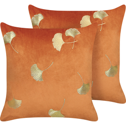TULIP  - Sierkussen set van 2 - Oranje - 45 x 45 cm - Fluweel