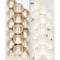 32x stuks kunststof kerstballen mix van champagne en parelmoer wit 4 cm - Kerstbal