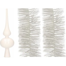 Witte kerstversiering/kerstdecoratie set piek en 2 folie slingers 270 cm - Kerstslingers