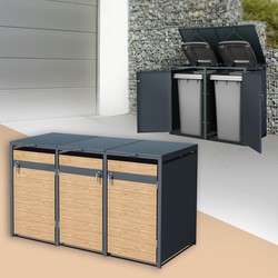 Afvalbakbox voor 3 bakken tot 240L 200x80x116,3 cm antraciet/larchlook staal ML design