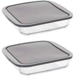 5Five Ovenschaal van borosilicaat glas met deksel - 2x - vierkant - 1.8 Liter - 22 x 22 x 5 cm - Ovenschalen