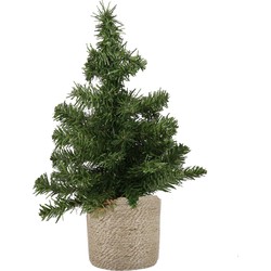 Mini kunstboom/kunst kerstboom groen 45 cm met naturel jute pot - Kunstkerstboom