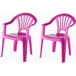 2x Kunststof fuchsia roze kinderstoeltjes 37 x 31 x 51 cm - Kinderstoelen