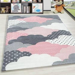 Kids Kinderkamer Roze - Grijs vloerkleed - Wolken - 120 X 170 CM