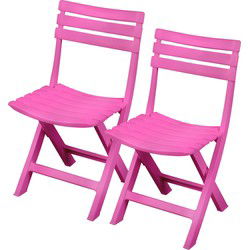Sunnydays Klapstoel voor buiten/binnen - 2x - roze - 41 x 79 cm - stevig kunststof - Bijzet stoelen - Klapstoelen
