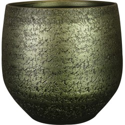 Plantenpot/bloempot keramiek metallic donkergroen/gold finish - D32/H30 cm - Plantenpotten